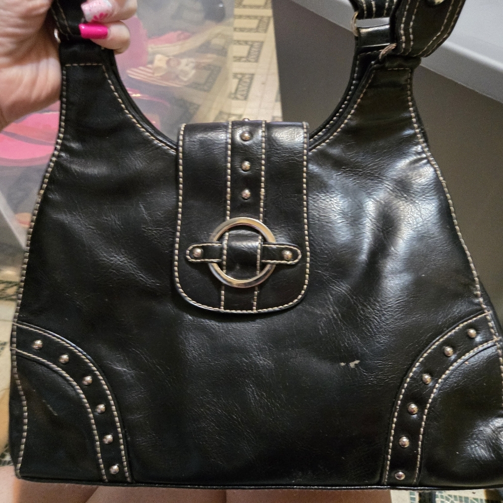 Black Studded Leather Handbag